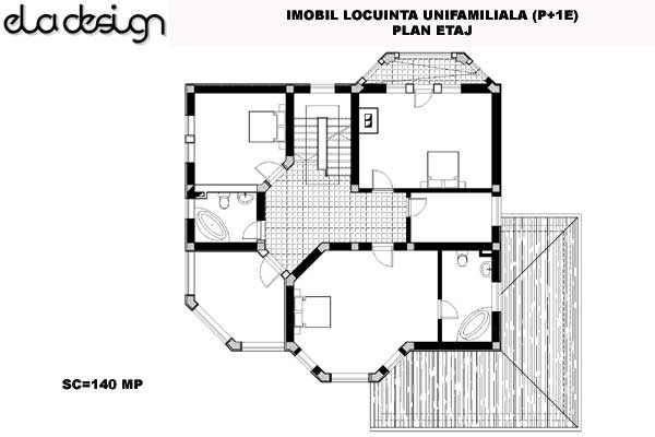 Proiect Arhitectura locuinte individuale Locuinta  unifamiliala plan etaj 